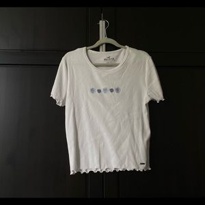 Adorable White Shirt Sized XS With Blue Flowers In The Middle From Hollister